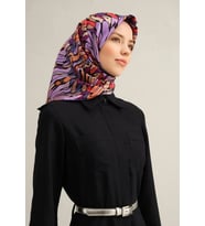 Armine Tivil İpek Eşarp 9335 - 06 Mor Karışık Desen