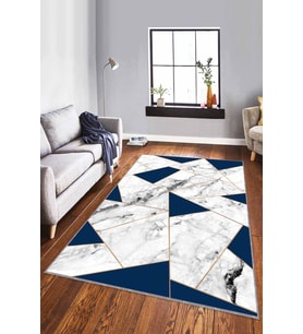 Mavi Mermer Görünümlü Kaymaz Tabanlı Dekoratif Halı RV166 - 100 x 160 cm