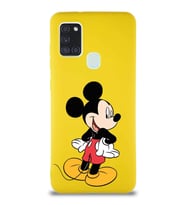 Samsung Galaxy A21S Soft Premier Kapak Mickey Mouse-D Tasarımlı Silikon Kılıf - Sarı (Şeffaf)