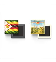 Buzdolap Magnetleri - Zimbabve Bayrağı ve Harare Retro Tema - 2'li Set Magneti