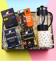 Alerya Dünya Kahveleri & Geometrik Detaylı Kupa & Siyah French Press Hediye Seti