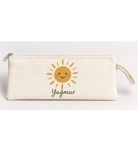 Kişiye Özel Gülümseyen Güneş Baskılı Fermuarlı Clutch El Çantası Makyaj Çantası