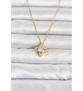 316L Çelik Zincir Gold Renk Yonca Model Kadın Kolye TJ-BKO11078