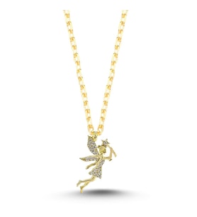 Taşlı Peri Kızı Gümüş Kadın Kolye Gold  925 Ayar Aylider
