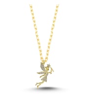 Taşlı Peri Kızı Gümüş Kadın Kolye Gold  925 Ayar Aylider