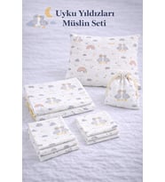 More Home % 100 Pamuk Müslin Örtü, Bebek Battaniyesi 7 Parça Set Gökkuşağı Ördekli Gri