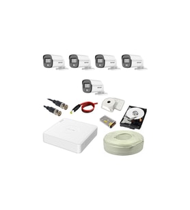 HIKVISION Colorvu 5li 2mp Set Gece Renkli Sesli Görüntü 1 TB HDD (Beyaz)