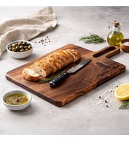 BK Gift Akasya Ağacı Özel Kesim Kesme Tahtası 44x24 cm – Doğal Ahşap Mutfak Doğrama ve Sunum Tahtası