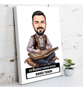 Kanun Ustasına Hediye Erkek Karikatürlü Kanvas Tablo