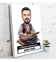 Kanun Ustasına Hediye Erkek Karikatürlü Kanvas Tablo