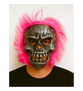Mey İthalat® Wild Skull - Gümüş Kafatası Pembe Saçlı İskelet Maske