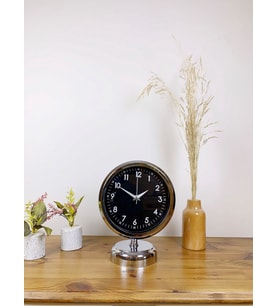 Krom Metal Gece Siyahı Masa Saati 25×20 Cm