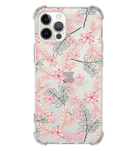 Apple iPhone 12 Pro Uyumlu Köşe Korumalı Antişok  Kapak Floral Kırmızı Tasarımlı Şeffaf  Kılıf