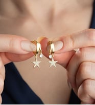 925 Ayar Gümüş Gold Çift Taşlı Yıldız Küpe