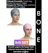 #Bone Konforlu Esnek Yumuşak Havuz Deniz Yüzme Kaygan İç Yüzey Şık Su Geçirmez Saç Bonesi İkili SET
