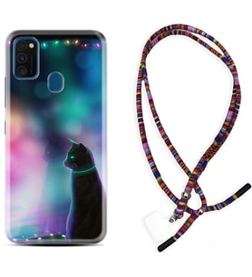 Samsung M21 M22 M23 M30 M31S M32 Kılıf Boyun Asklı Rasta Silikon Window Cat 1787