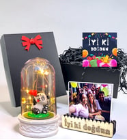 Sizlere Özel Doğum Günü Hediyesi Fotoğraflı Led Işıklı Biblolu Fanus - Hediye Kutusunda (Model 8)