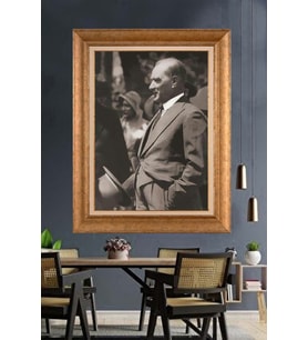Altın Varaklı Çerçeveli Paspartulu Atatürk Tablo nl127 (Gold)