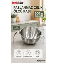 ByMyHand Paslanmaz Çelik Ölçü Kabı Karıştırma Kabı Sütlük Süt Potu 300 Ml