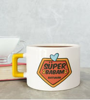 BK Gift Kişiye Özel Babalar Günü Tasarımlı Sarı Kulplu Çay & Kahve Fincanı-7, Babaya Hediye, Babalar Günü Hediyesi