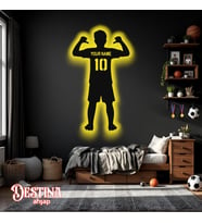 Destina Ahşap Kişiselleştirilebilir Futbol Temalı Led Tablo (Sarı)