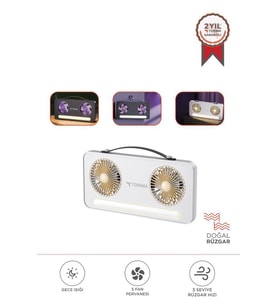 Torima F-23 Beyaz LED Işıklı Çift Fanlı Mini Masaüstü Vantilatör 1200mAh Şarjlı Taşınabilir Fan