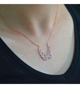Baget Taşlı kanat kolye (Rose - Gold)