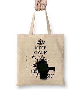 Keep Calm And Head Shot Bez Çanta Uzun Saplı