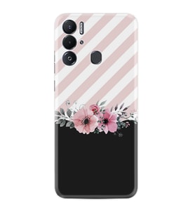 Tecno Pova Neo Kılıf Resimli Desenli Baskılı Silikon Strip Pink Flowers 1396