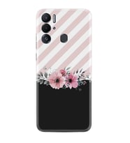 Tecno Pova Neo Kılıf Resimli Desenli Baskılı Silikon Strip Pink Flowers 1396