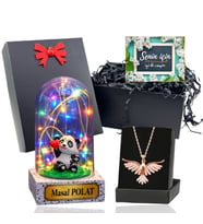 Renkli Led Işıklı Fanus ve Zümrüdü Anka Kuşu Kolye Seti (Model 6)