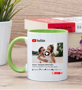 Kişiye Özel Youtube Tasarım Fotoğraflı Yeşil Kupa Bardak