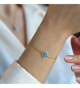 Opal Damla Taşlı Gold Kaplama Gümüş Bileklik