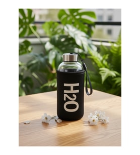 H2O Kare Kılıflı Cam Matara Siyah 530 ML