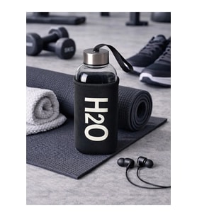 H2O Kare Kılıflı Cam Matara Siyah 530 ML