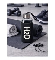 H2O Kare Kılıflı Cam Matara Siyah 530 ML