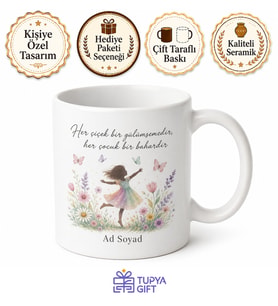 Çiçek Çocuğu Temalı Baskılı Kupa Bardak Hediye Özel Tasarım Porselen Mug
