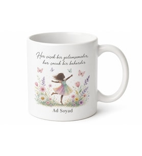 Çiçek Çocuğu Temalı Baskılı Kupa Bardak Hediye Özel Tasarım Porselen Mug