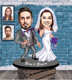 Kişiye Özel Gelin Damat  Karikatürlü Ahşap Biblo  Mod-6-Eco