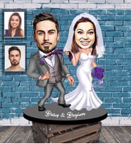 Kişiye Özel Gelin Damat  Karikatürlü Ahşap Biblo  Mod-6-Eco