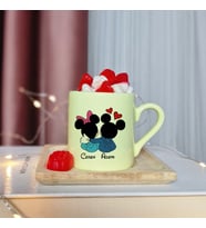 Mickey & Minnie Mouse Sevgili Eş Tasarımlı Kişiye Özel Sarı Türk Kahvesi Fincanı