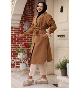 Apolet Detaylı Trençkot  Camel 4432