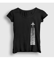 Presmono Kadın Siyah Contrail Pilot Airplane Uçak T-Shirt 396833tt