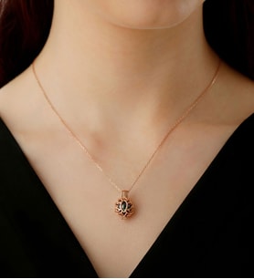 925 Ayar Gümüş Siyah inci Lotus Kafes Kolye