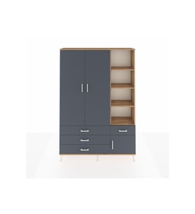 Arges Gardrop 5 Raflı 4 Çekmeceli Tek Askılı 132x30x195 Çam-Antrasit