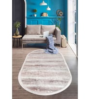 Dijidekor Halı Vizon Cool KY7005 Saçaklı Oval Kaymaz Kesme İnce Yolluk Kilim Salon Halısı Modelleri (Açık Vizon)