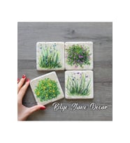 bilge tasarım Stone Decor Taş Bardak Altlığı 4'lü Set 10x10x1 Cm desenli