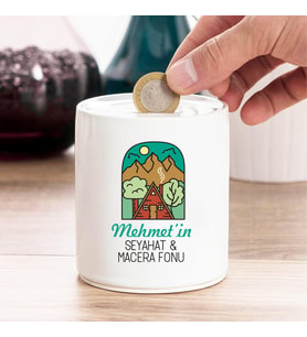 Seyahat Tutkunlarına Hediye İsme Özel Kumbara (Beyaz)
