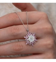 Pembe Zirkon Taşlı Lotus Çiçek 925 Ayar Gümüş Kadın Kolye