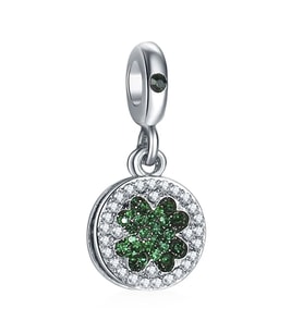 Nur Silver Dört Yapraklı Yeşil Yonca Sallantılı Gümüş Charm NUR-BL00314